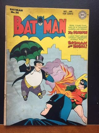 Vintage 1946 Dec - Jan Dc Comics Batman No.  38 Penguin Golden Age Detective Comics