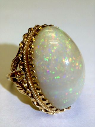 Huge 40ct Natural Opal 14k Yellow Gold Ring Size 7,  Crazed Opal