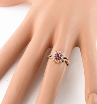 LUSH DAINTY 9K 9CT ROSE GOLD INDIAN RUBY PEARL ART DECO INS CLUSTER RING 5
