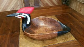 Pileated Woodpecker Wooden Bowl Wood Carving Duck Decoy Casey Edwards