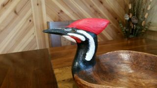 Pileated woodpecker wooden bowl wood carving duck decoy Casey Edwards 2