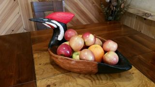 Pileated woodpecker wooden bowl wood carving duck decoy Casey Edwards 3