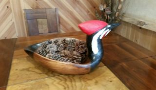 Pileated woodpecker wooden bowl wood carving duck decoy Casey Edwards 5