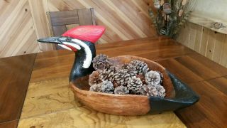 Pileated woodpecker wooden bowl wood carving duck decoy Casey Edwards 6