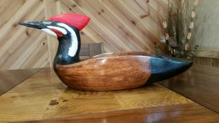 Pileated woodpecker wooden bowl wood carving duck decoy Casey Edwards 7