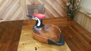 Pileated woodpecker wooden bowl wood carving duck decoy Casey Edwards 8