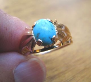 Vintage 18k Pink Gold Handmade Turquoise Ring (circa 1950 