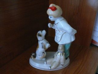 Soviet RUSSIAN ZHK Porcelain Figurine Girl w/ Dog & Taddy Bear - Come Take away 2