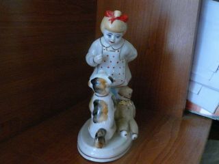 Soviet RUSSIAN ZHK Porcelain Figurine Girl w/ Dog & Taddy Bear - Come Take away 3
