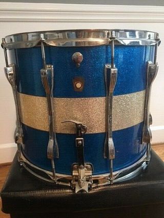 Vintage 1965 Ludwig Marching Snare 15x12 Blue/silver Sparkle