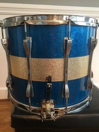 Vintage 1965 Ludwig Marching Snare 15x12 Blue/Silver Sparkle 3