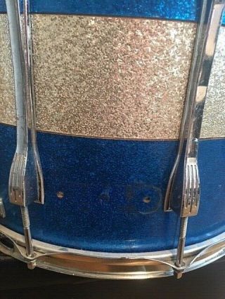 Vintage 1965 Ludwig Marching Snare 15x12 Blue/Silver Sparkle 5
