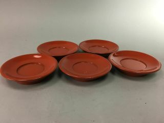 Japanese Lacquer Ware Wooden Coaster Saucer Vtg Chataku 5pc Set Red Round Lw927
