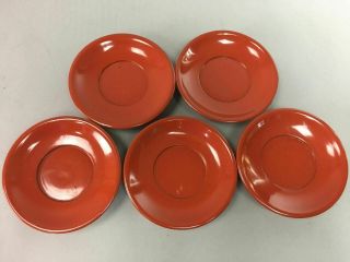 Japanese Lacquer ware Wooden Coaster Saucer Vtg Chataku 5pc Set Red Round LW927 2