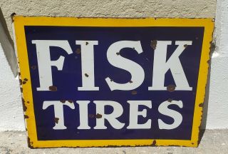 Vintage Old Porcelain Flange Sign / Fisk Tires