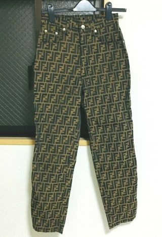 Authentic Fendi Vintage Zucca Ff Logo Pants Brown Size It42 28in