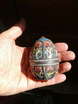 Rare Antique Enameled 84 Silver Russian Box Egg