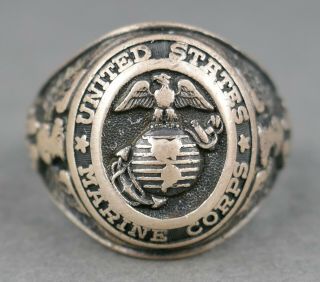 Wwii Usmc Marine Corps Sterling Silver Eagle Globe & Anchor Eg&a Insignia Ring