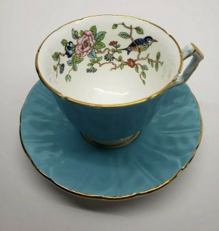Vintage Aynsley Fine Bone China England Turquoise Tea Cup & Saucer