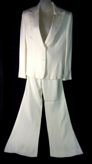 Vintage Gucci Ladies Pant Suit,  Ivory 100 Silk 2 Button It 42 Us 6