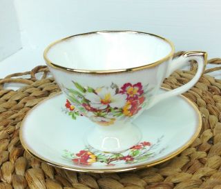 Vintage Tea Cup And Saucer English Castle Bone China Staffordshire