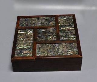 Collectable Decor Boxwood Inlay Conch Carve Auspicious Old Handwork Jewelry Box 4