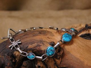 Vintage Sterling Silver Turquoise Link Bracelet