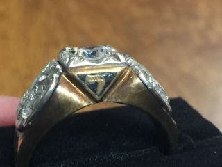 Size 11 Men’s Vintage 10K Gold & White Sapphire 32nd Degree Masonic Ring 5