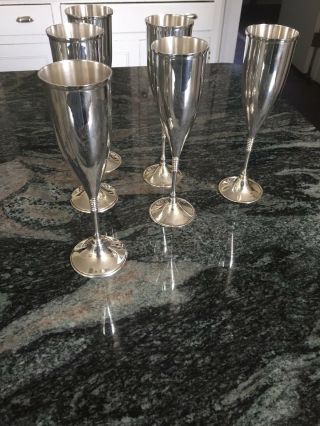 Set Of 6 Sterling Silver Champagne Flutes Modern And