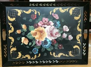 Vintage Toleware Hand - Painted Metal Serving Tray 21.  5”x16”