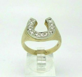 Vintage Unisex 14 K Yellow Gold Diamond Horseshoe Ring Size 10 - Est.  55 Tcw