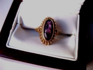 Vintage European 18k Rose Gold Ring With Natural Amethyst