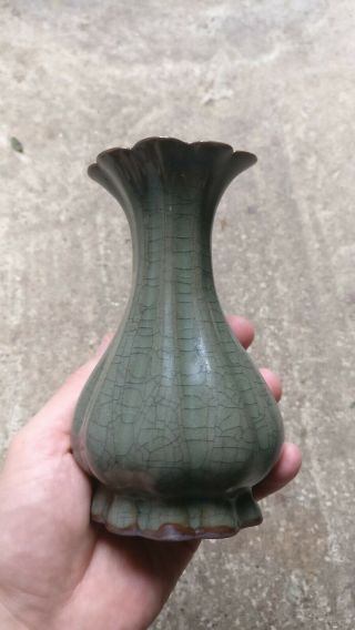Vintage Chinese Porcelain Vase Green Crackle Glaze