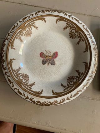 Castilian Hand Painted Porcelain / Gold Leaf? Butterfly Raised Pedestal Dish ?