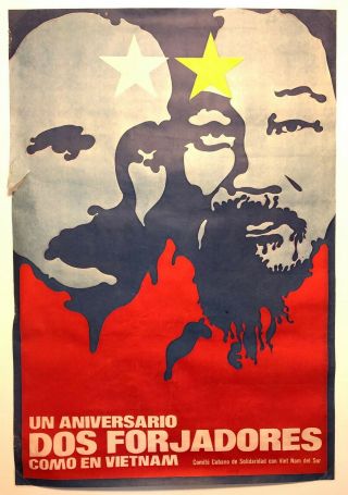 Vintage Rene Mederos Vietnam Poster - Jose Marti & Ho Chi Minh - Circa 1970