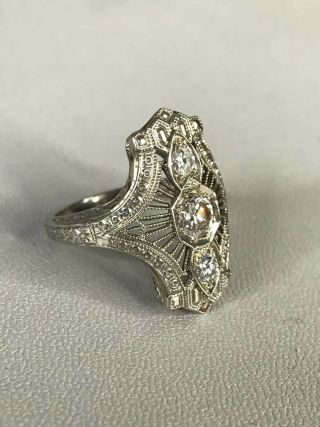 Antique Art Deco Filigree Diamond Ring 14k White Gold