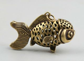 2 " Curio Chinese Bronze Animal Fish Hollow Out Small Goldfish Statue Pendant