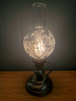 Vintage Clear Etched Glass Lamp Hurricane Vanity Table Boudoir Night Light
