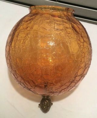 VINTAGE MCM MID CENTURY RETRO GOLD 5 LIGHT CRACKLE GLASS HANGING SWAG LAMP 10