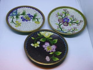 3 X Vintage Chinese / Oriental Enamel Cloisonne Pin Dishes