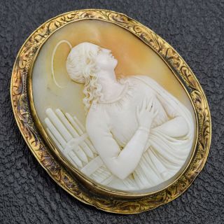 Antique 18k Yellow Gold Cameo Oval Brooch Pin 16.  1 Grams