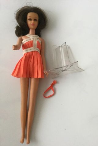 Vintage No Bangs Francie Barbie Doll With Japan Stand