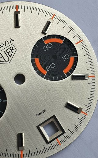 Vintage Heuer Autavia Chronograph Orange Boy dial caliber Valjoux 7734 60 ' s NOS 5