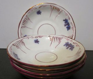 C1890 Five 5& 1/2 " Bowls,  Lavender Grandmother & Pink Luster / Lustre