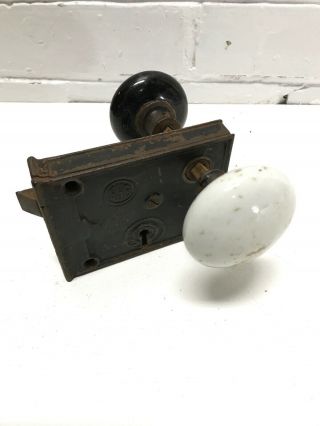 Vintage Rhc Door Lock Hardware Black And White Porcelain Knobs Turns