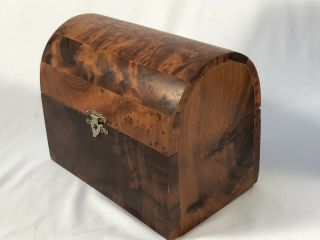 Antique Dome Top Old Burl Wood Hinged Treasure Chest Tea Caddy Box -