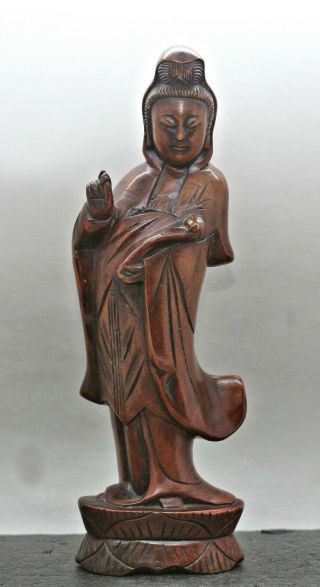 Vintage Chinese Hand Carved Rosewood Statue Of Goddess Mercy Guan Yin