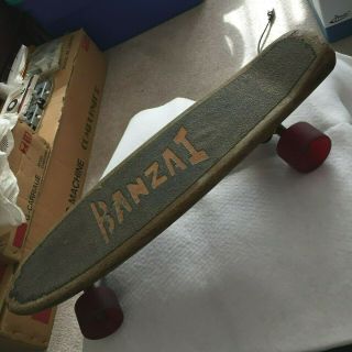 Vintage 70s Banzai Wood Skateboard Old SIMS SNAKE Red Wheels Santa Cruz Dogtown 3