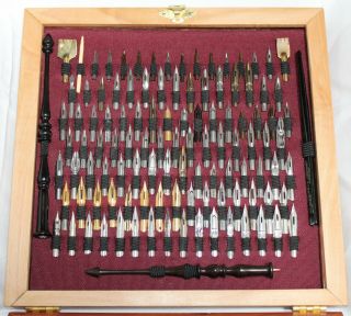 210 Nib Dip Pen Set: Handcrafted Wood Case w/ 3 Custom Ebony Pens,  1 Vintage Pen 5