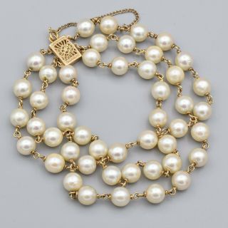 Vintage 14k Yellow Gold Sea Pearl Multi - Strand Bracelet 23.  7 G 6.  25 Inch